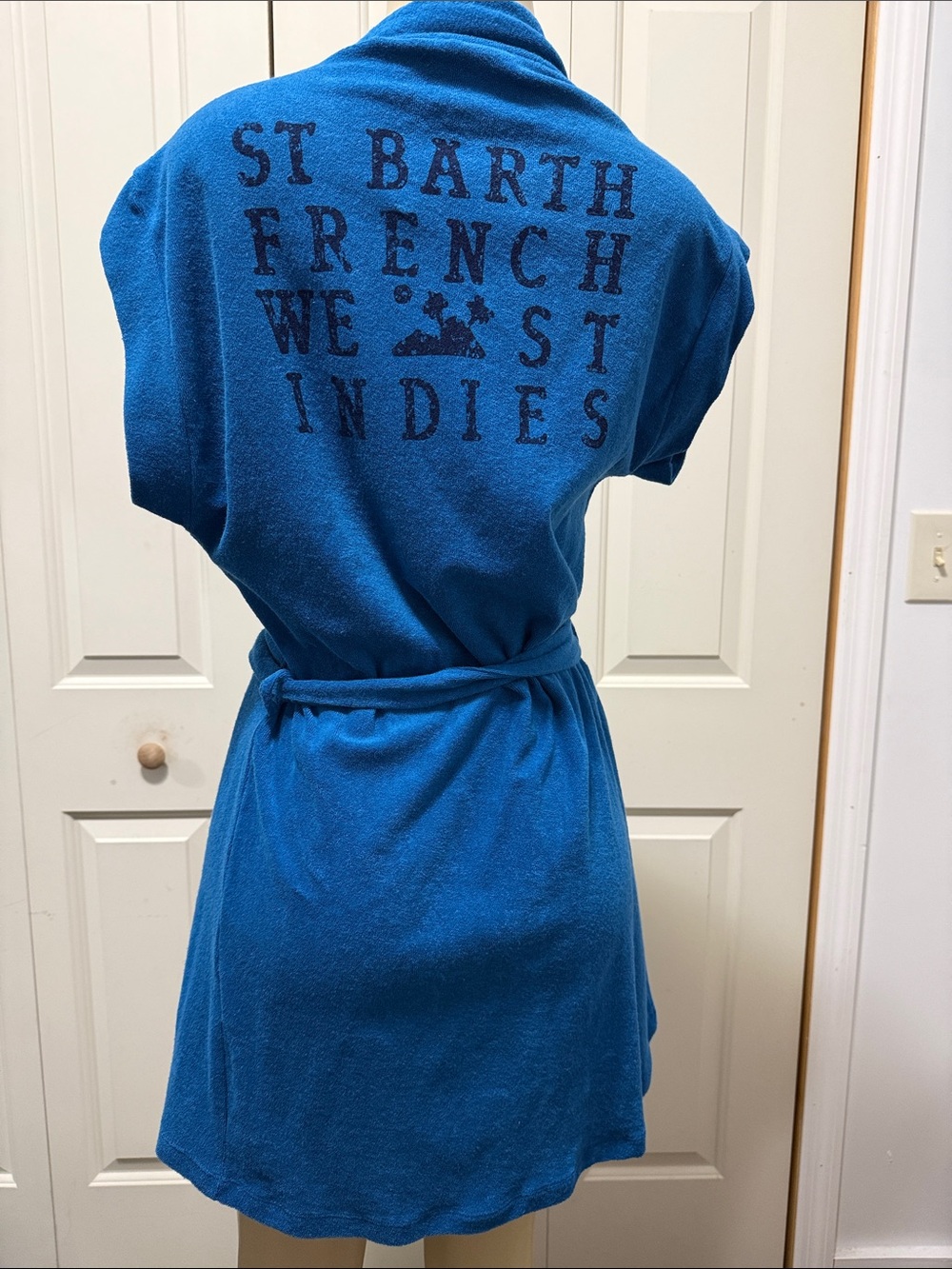 St Barth Short Terry Robe in Bright Blue - Wrap Belt Lounge Robe